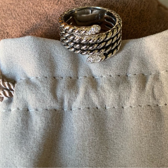 David Yurman Sterling Silver Diamonds Willow Serpentine Cable Ring 8 Authentic - Picture 7 of 7